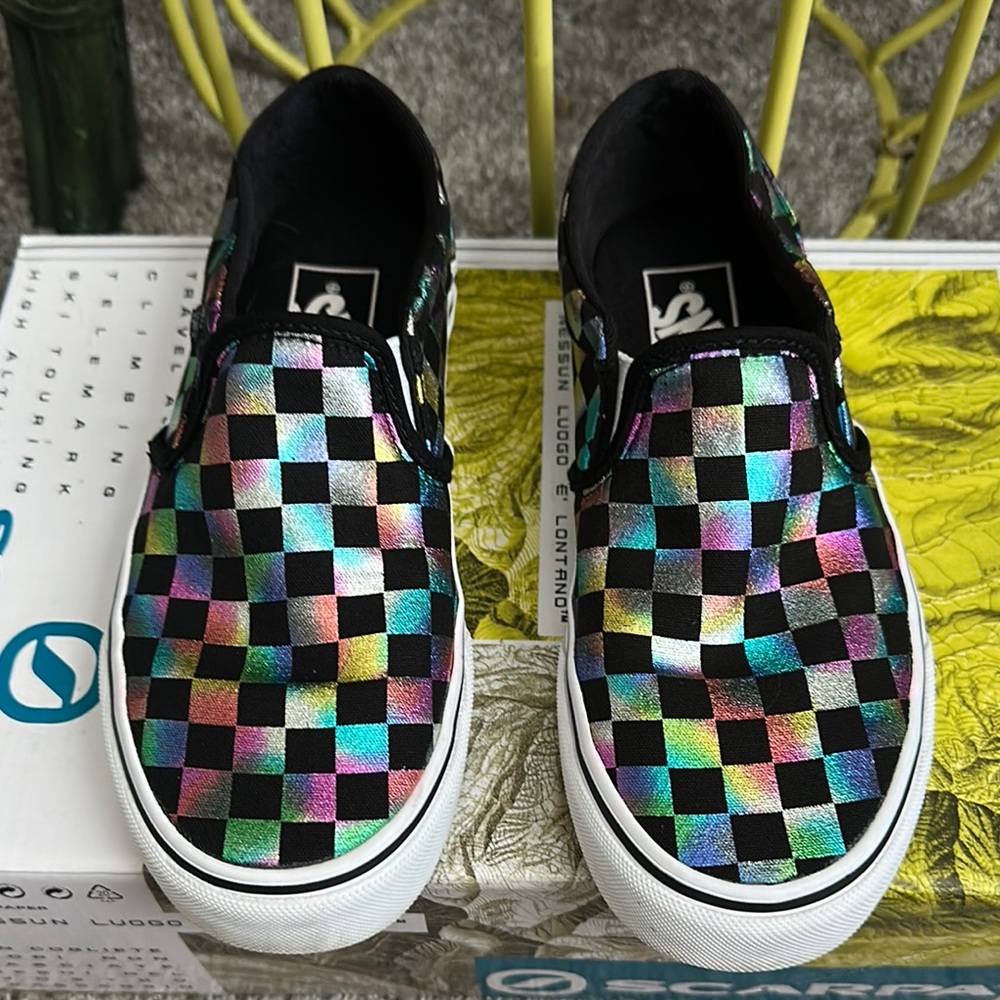 Colorful Checkered Vans Slip-On Shoes